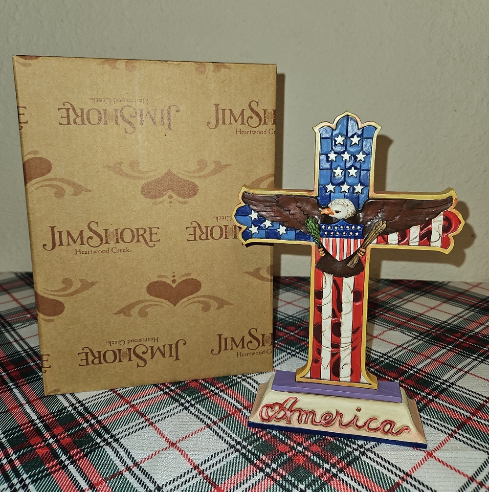 Jim Shore "God Bless America" Patriotic Cross Figurine